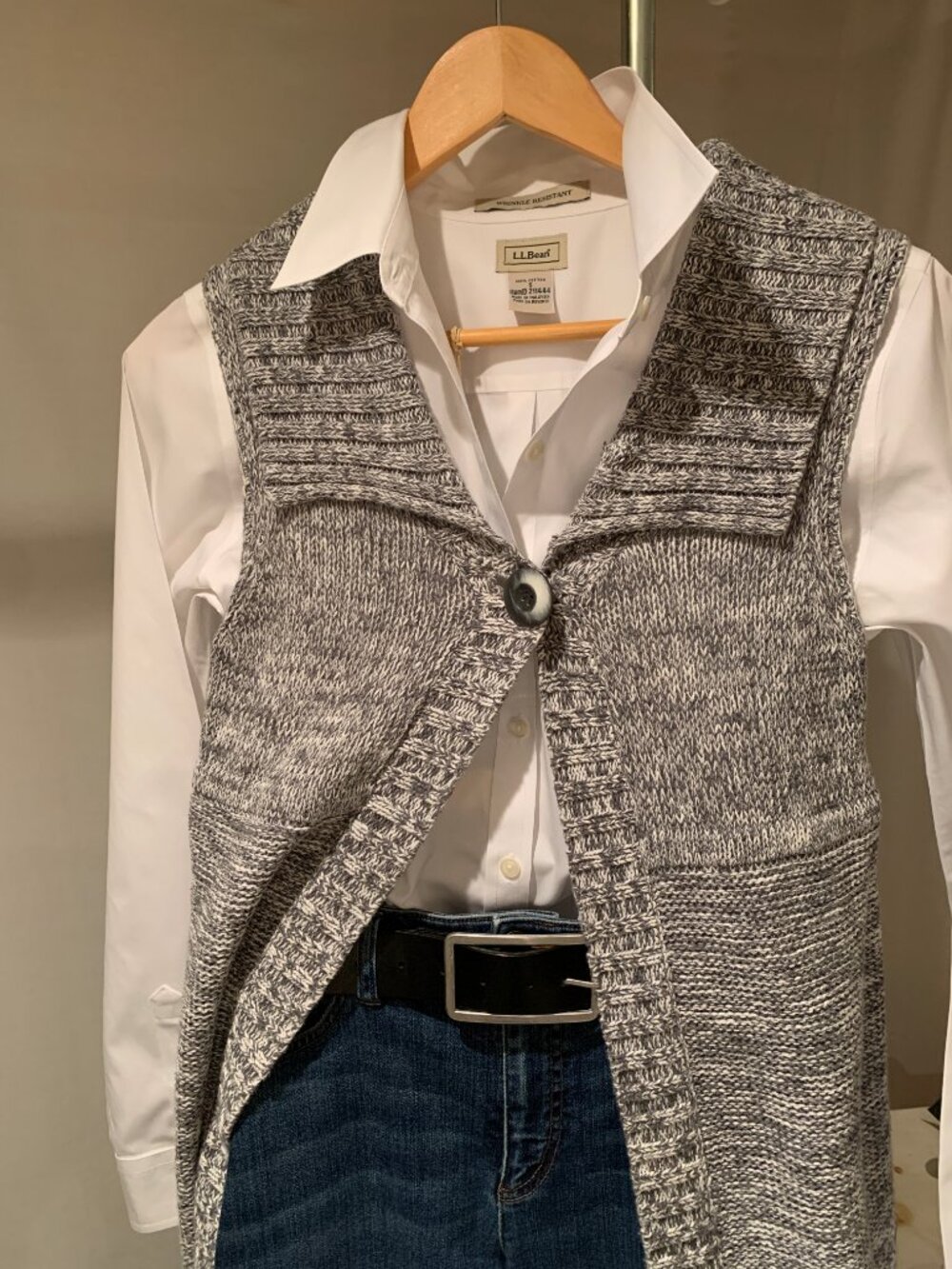 Longline Knit Vest 100% Cotton Grey 70s Inspired Size Small (6 - 8)